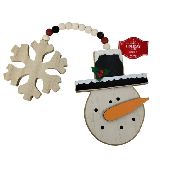 Holiday Time Snowman Holiday Hanger Wooden Ornament Decoration - Picture 1 of 2